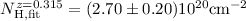 Mathematical equation: $N_{\rm H, fit}^{z=0.315} = (2.70 \pm 0.20) 10^{20} {\rm cm}^{-2}$