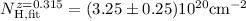 Mathematical equation: $N_{\rm H, fit}^{z=0.315} = (3.25 \pm 0.25) 10^{20} {\rm cm}^{-2}$