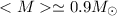 Mathematical equation: $< M> \simeq 0.9 M_\odot$