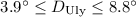 Mathematical equation: $3.9^{\circ}\le D_{\rm Uly}\le 8.8^{\circ}$