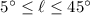 Mathematical equation: $ 5^{\circ} \le \ell \le 45^{\circ}$