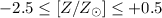 Mathematical equation: $-2.5\leq [Z/Z_\odot]\leq +0.5$