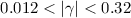 Mathematical equation: $0.012 < |\gamma |< 0.32$
