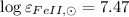 Mathematical equation: $\log\varepsilon_{FeII,\odot} = 7.47$