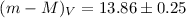 Mathematical equation: $(m-M)_V=13.86\pm0.25$