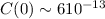 Mathematical equation: $C(0) \sim 6 10^{-13}$