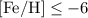 Mathematical equation: ${\rm [Fe/H]}\le -6$