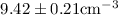 Mathematical equation: $9.42\pm 0.21 {\rm cm^{-3}}$