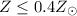 Mathematical equation: $Z\leq0.4 Z_{\odot}$