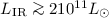 Mathematical equation: $L_{\rm IR} \ga 2 10^{11} L_{\odot}$