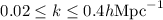 Mathematical equation: $0.02\le k \le 0.4 h {\rm Mpc}^{-1}$