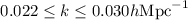Mathematical equation: $0.022\le k\le 0.030 h {\rm Mpc}^{-1}$