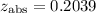 Mathematical equation: $z_{\rm abs} = 0.2039$