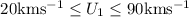 Mathematical equation: $20 {\rm km} {\rm s}^{-1}\le U_1\le 90 {\rm km} {\rm s}^{-1}$