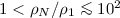 Mathematical equation: $1 < \rho_N/\rho_1\la 10^2$