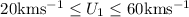Mathematical equation: $20 {\rm km} {\rm s}^{-1}\le U_1\le 60 {\rm km} {\rm s}^{-1}$