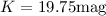 Mathematical equation: $K=19.75 \rm{mag}$