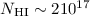 Mathematical equation: $N_{\rm HI}\sim 2 10^{17}$