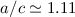 Mathematical equation: $a/c\simeq1.11$