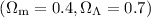 Mathematical equation: $(\Omega_{{\rm m}}=0.4,\Omega_\Lambda=0.7)$
