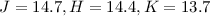 Mathematical equation: $J=14.7, H=14.4, K=13.7$