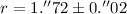 Mathematical equation: $r=1{.^{\prime\prime}}72 \pm 0{.^{\prime\prime}}02$