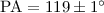 Mathematical equation: ${\rm PA}=119\pm 1 ^\circ$