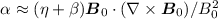 Mathematical equation: $\alpha \approx (\eta+\beta){\vec B}_0\cdot (\nabla \times {\vec B}_0)/B_0^2$