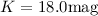 Mathematical equation: $K=18.0 \mathrm{mag}$