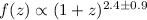 Mathematical equation: $f(z)\propto (1+z)^{2.4\pm 0.9}$