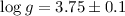 Mathematical equation: $\log g=3.75\pm 0.1$