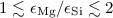 Mathematical equation: $1\lesssim\epsilon_{\rm Mg}/\epsilon_{\rm Si} \lesssim 2$