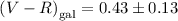 Mathematical equation: ${(V-R)}_{\rm gal} = 0.43 \pm 0.13$