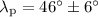 Mathematical equation: $\lambda_{\mathrm p} = 46^{\circ} \pm 6^{\circ}$