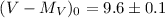 Mathematical equation: $(V-M_V)_0 = 9.6 \pm 0.1$