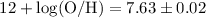 Mathematical equation: $12+\log({\rm O/H}) = 7.63\pm 0.02$