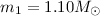 Mathematical equation: $m_1 = 1.10 M_{\odot}$