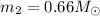 Mathematical equation: $m_2 = 0.66 M_{\odot}$