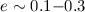 Mathematical equation: $e \sim 0.1{-}0.3$