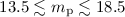 Mathematical equation: $13.5 \lesssim m_{\rm p} \lesssim 18.5$
