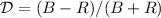 Mathematical equation: ${\cal D}=(B-R)/(B+R)$