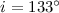 Mathematical equation: $i=133^\circ$
