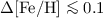 Mathematical equation: $\Delta [{\rm Fe/H}] \la 0.1$