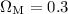 Mathematical equation: $\Omega_{\rm M}=0.3$