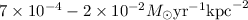 Mathematical equation: $7\times10^{-4}-2\times10^{-2} { M}_{\odot} {\rm yr}^{-1}{\rm kpc}^{-2}$