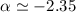 Mathematical equation: $\alpha\simeq-2.35$