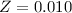 Mathematical equation: $Z=0.010$