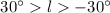Mathematical equation: $30^\circ> l> -30^\circ$