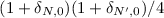 Mathematical equation: $(1+\delta_{N,0})(1+\delta_{N^\prime,0})/4$