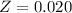 Mathematical equation: $Z = 0.020$